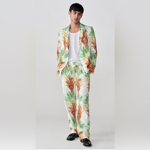 Endless Joy Men’s Off White Palm Print Linen Pants NWT